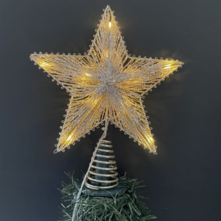 Topstjerne med lys til juletræ - Med glimmer - Gul